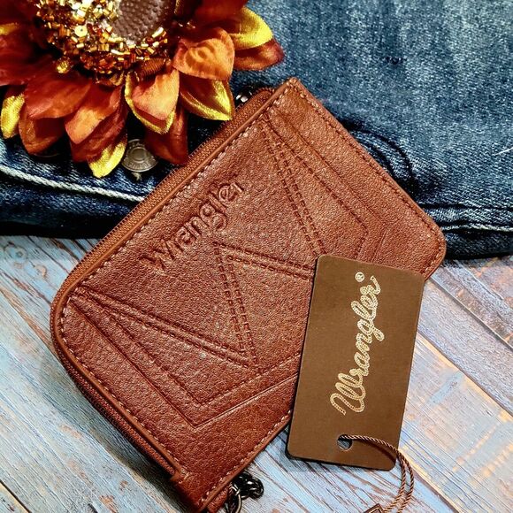 Wrangler Ladies Mini Brown Zip Card Case Croc Pattern With Keyring And Logo - Picture 1 of 7